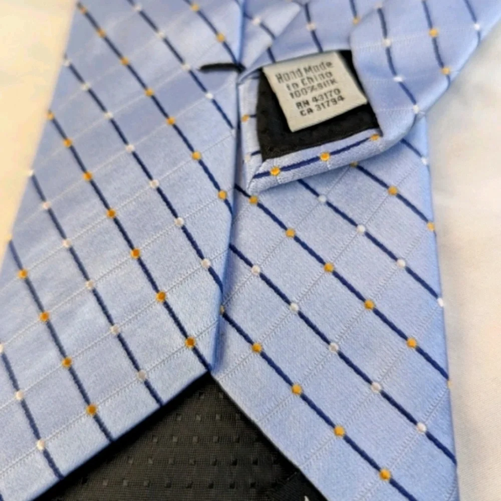 Geoffrey Beene Silk Tie - Blue Yellow Grid Pattern - Business Formal